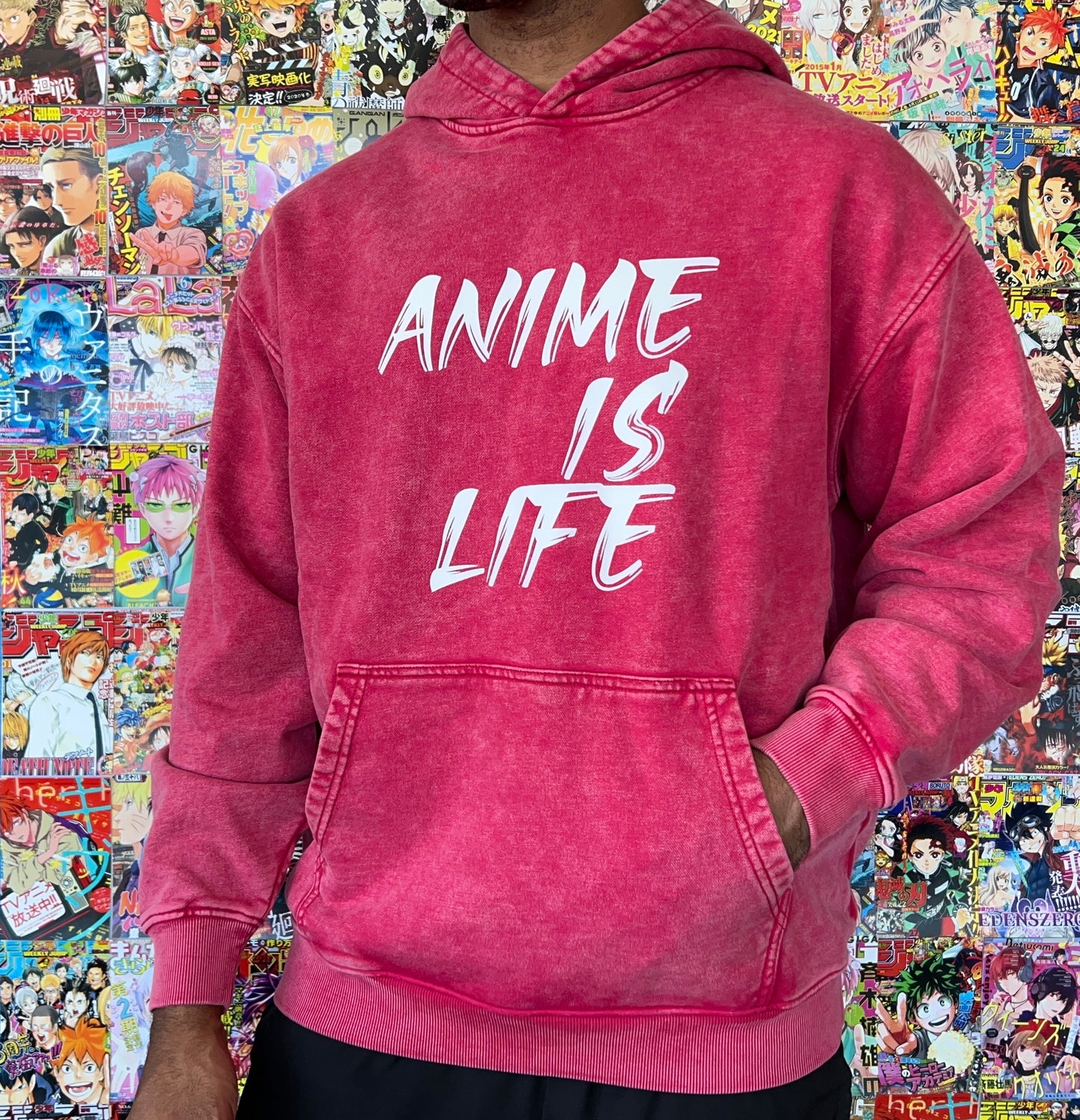 ANIME IS LIFE Rose Acid Wash Hoodie