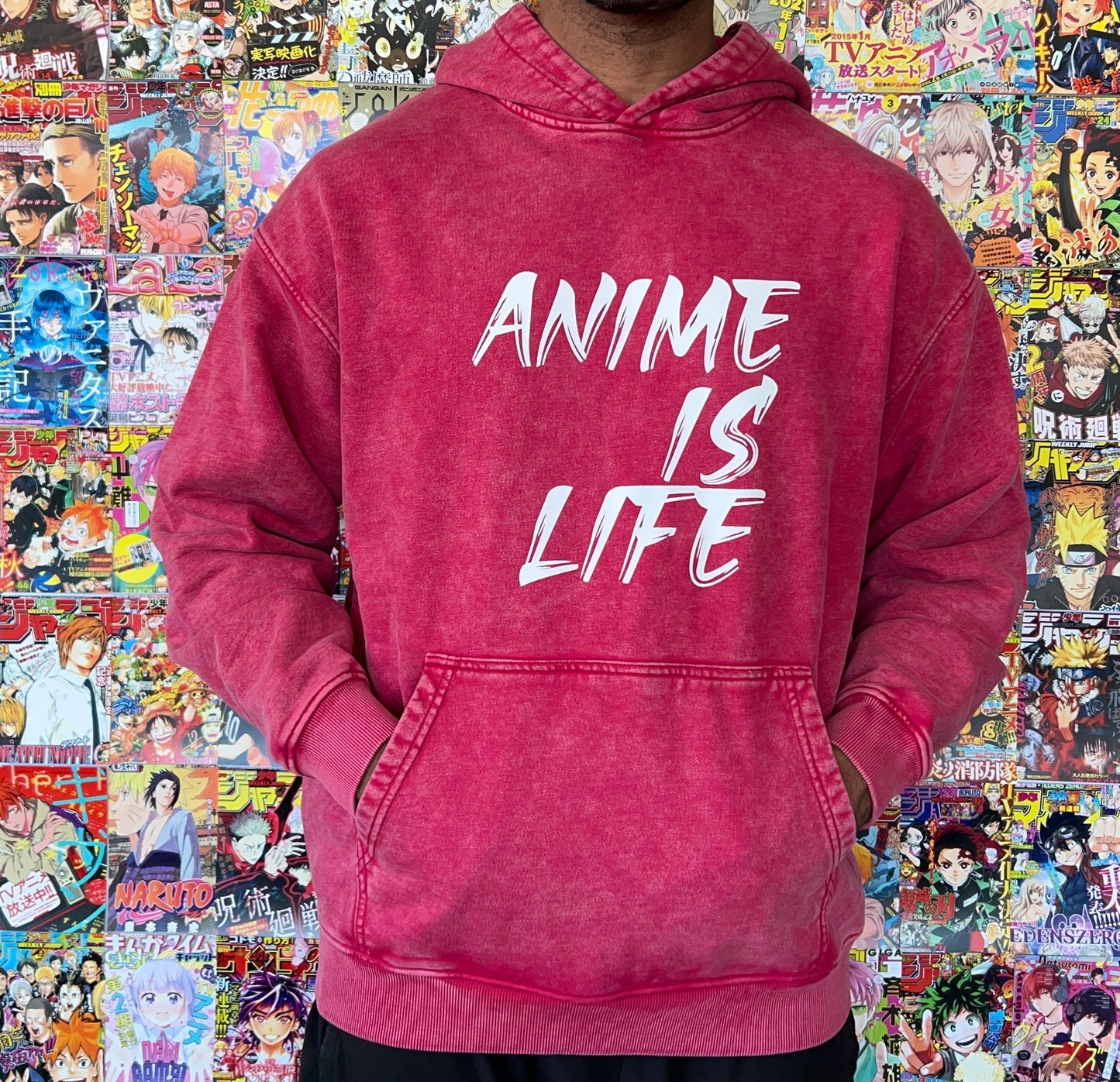 ANIME IS LIFE Rose Acid Wash Hoodie