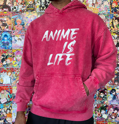 ANIME IS LIFE Rose Acid Wash Hoodie